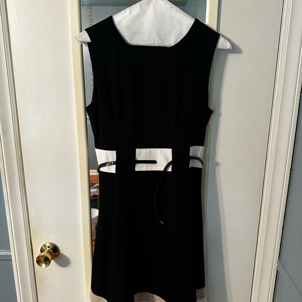 Calvin Klein Black White and Tan Dress